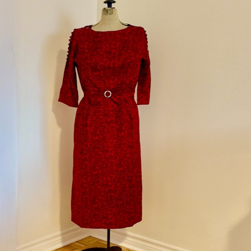 Spectacular Vintage Red Dress with Amazing Peek-a-Boo arm detail (size 10)